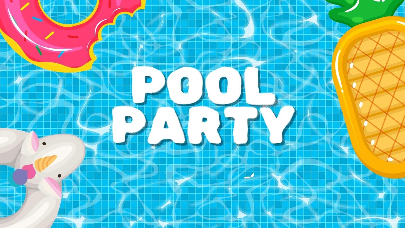 Fun Pool Party with floaties in pool graphic
